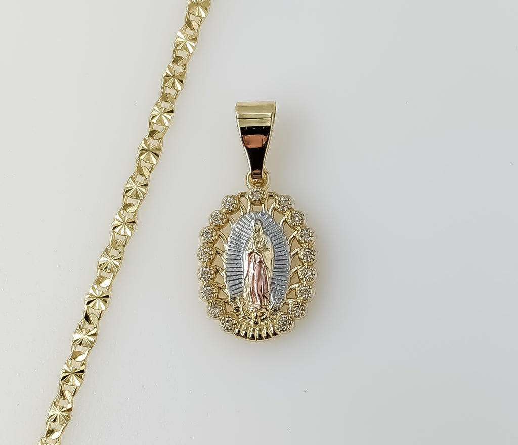 Plated Dainty Tri-Color Virgin Mary 3mm Star Chain Necklace