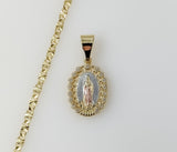 Plated Dainty Tri-Color Virgin Mary 3mm Star Chain Necklace