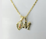 Gold plated Virgin Mary double pendants on a 2mm star solid chain necklace.

Gold plated double pendants featuring Virgi