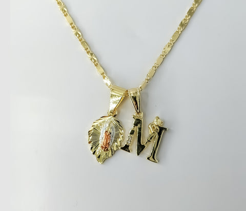 Gold plated Virgin Mary double pendants on a 2mm star solid chain necklace.

Gold plated double pendants featuring Virgi