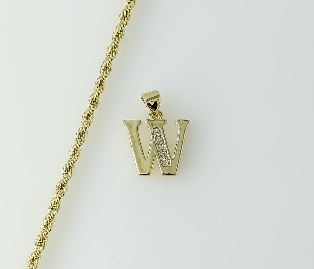 Plated Dainty Letter "W" 2mm Rope/Braided Chain Necklace