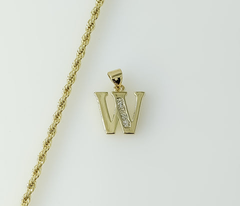 Plated Dainty Letter "W" 2mm Rope/Braided Chain Necklace