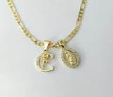 Plated Dainty Letter "C" Virgin Mary Double Pendant 3mm Figaro Chain Necklace