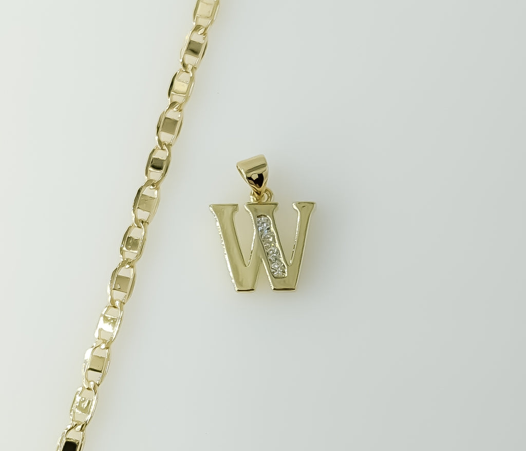 Plated Dainty Letter "W" 3mm Flat Mariner Anchor Chain Necklace