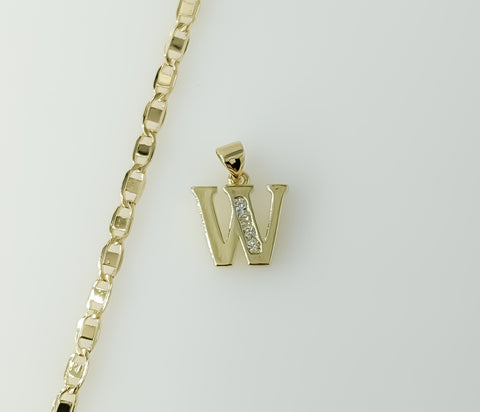 Plated Dainty Letter "W" 3mm Flat Mariner Anchor Chain Necklace