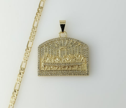 Plated Blinged The Last Supper 4mm 14K Diamond Cut Figaro Chain Necklace