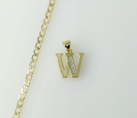 Plated Dainty Letter "W" 14K 3mm Cuban Chain Necklace