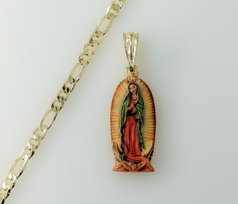 Blessed Virgin Mary Medal Multicolor Plated 18K 4mm-5mm Figaro Chain Necklace