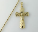 Plated Cross Jesus Crucifix Pendant Optional 14K 3mm-4mm Rope Chain Necklace
