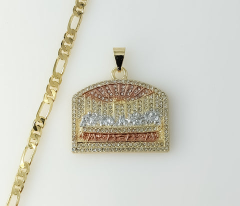 Plated Tri-Color Blinged The Last Supper 5mm Figaro Chain Necklace