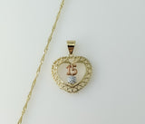 Gold plated tri-color heart pendant chain necklace with delicate links.

Gold plated tri-color heart pendant chain neckl