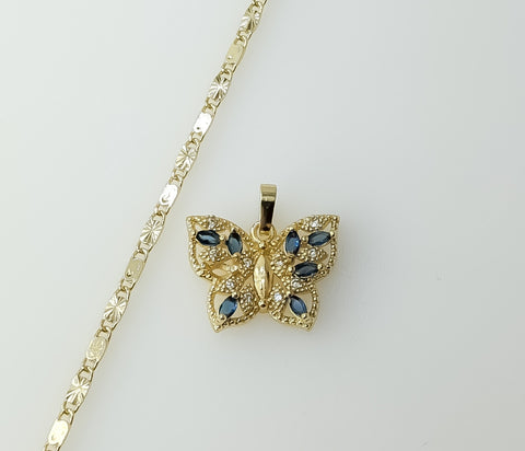 A gold plated dainty star shaped chain necklace with a butterfly design.