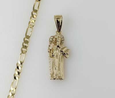 Plated Small Saint Benedict 3mm Figaro Chain Necklace