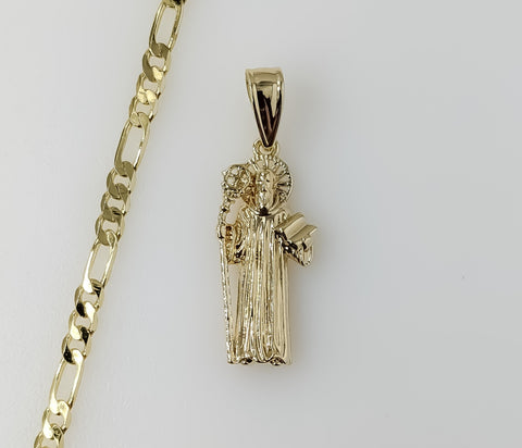 Plated Small Saint Benedict 3mm Figaro Chain Necklace