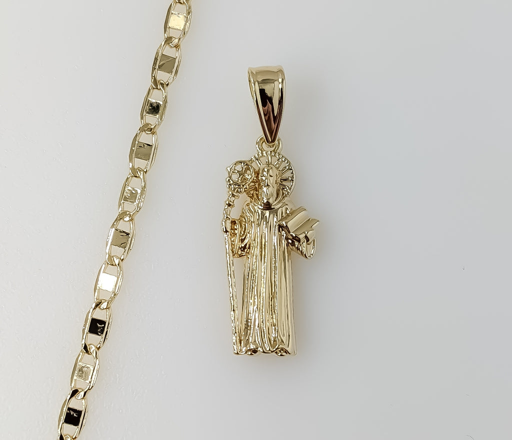 Plated Small Saint Benedict 3mm Flat Mariner Anchor Chain Necklace