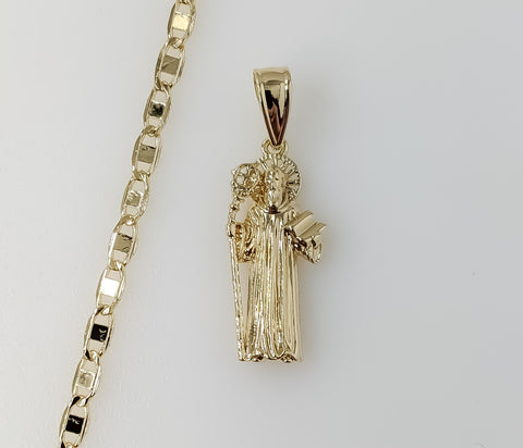 Plated Small Saint Benedict 3mm Flat Mariner Anchor Chain Necklace