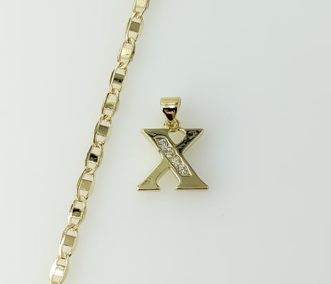 Plated Dainty Letter "X" 3mm Flat Mariner Anchor Chain Necklace
