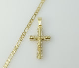 A small gold plated Figaro chain necklace with a 3mm cross pendant.

A gold plated Figaro chain necklace featuring a sma