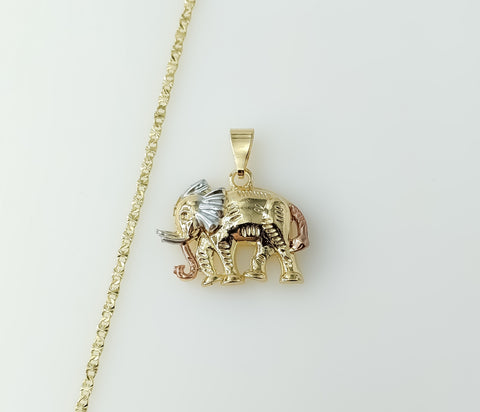 Gold plated tri-color elephant star pendant chain necklace with intricate details.
Gold plated star pendant chain neckla