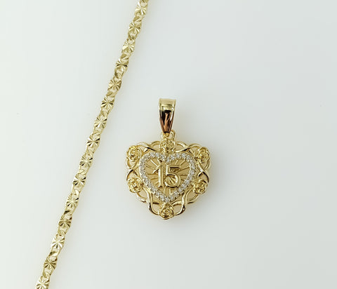 Plated Dainty Heart "My 15" Quince 3mm Star Chain Necklace