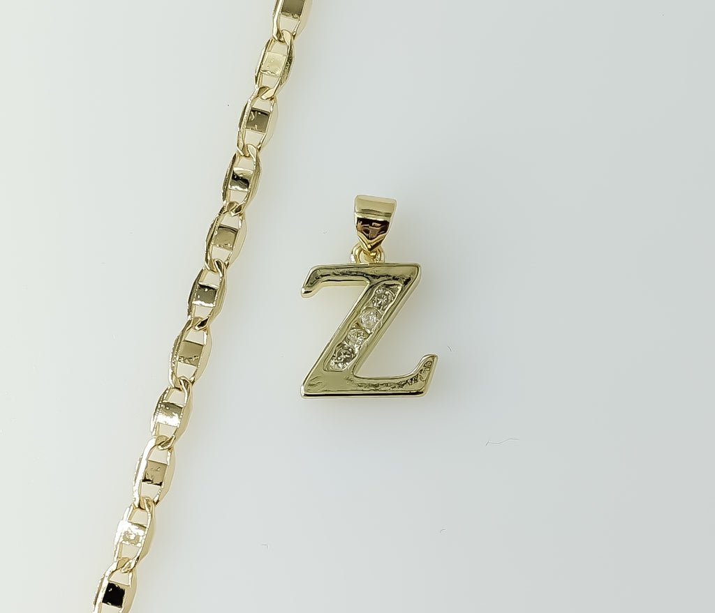 Plated Dainty Letter "Z" 3mm Flat Mariner Anchor Chain Necklace