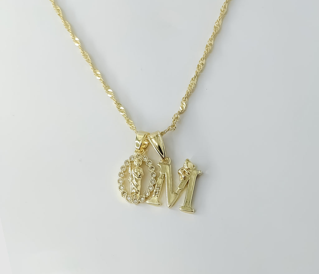Gold plated Saint Jude double pendants on a 14K twist chain necklace.

Gold plated double pendants featuring Saint Jude