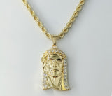 Gold plated rope and braided chain Jesus pendant necklace with chain.