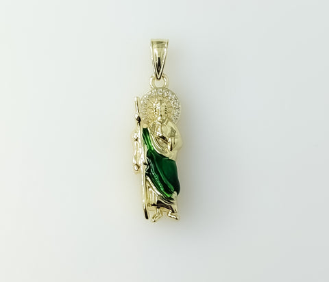 Plated Dainty Multicolor Saint Jude Pendant With Optional 14K 3mm Flat Mariner Anchor Chain Necklace