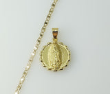 Gold plated Virgin Mary flat anchor chain necklace with a mariner style chain.