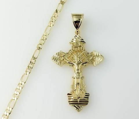Cross Jesus Crucifix Plated 18K 4mm-5mm Figaro Chain Devotion Necklace