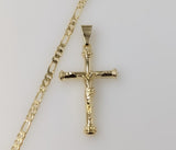 Blessed Jesus Crucifix Cross Plated 3mm Figaro Chain Necklace