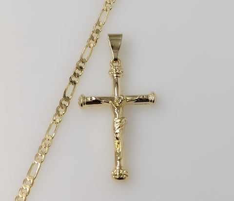 Blessed Jesus Crucifix Cross Plated 3mm Figaro Chain Necklace