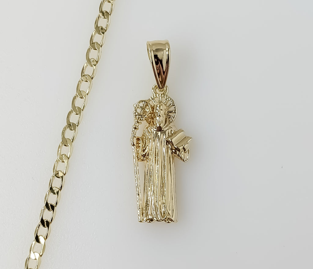 Plated Small Saint Benedict 14K 3mm Cuban Chain Necklace