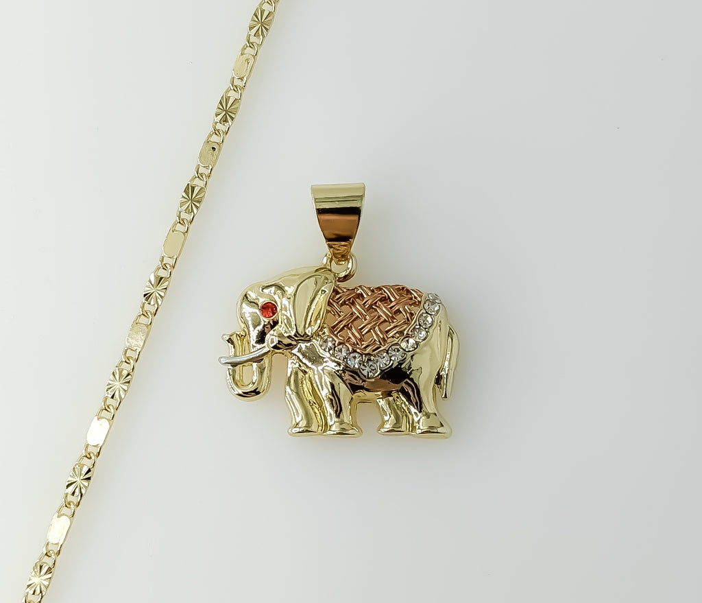 Plated Tri-Color Elephant 2mm Star Solid Chain Necklace