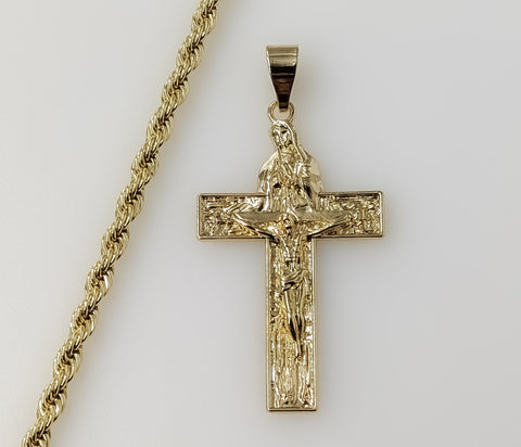 Blessed Mother Virgin Mary Jesus Christ Cross Plated 4mm Rope Braided Chain