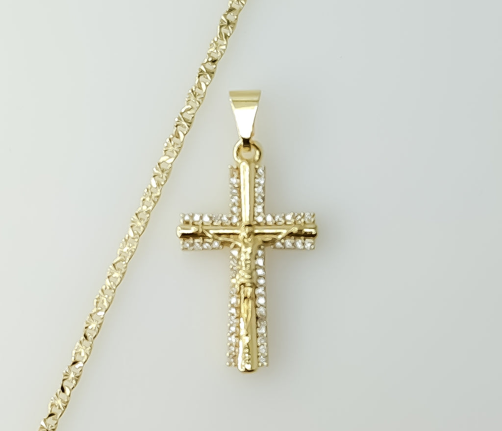Gold plated small cross pendant on a delicate 2.5mm star chain necklace.
