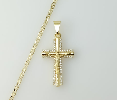 Gold plated small cross pendant on a delicate 2.5mm star chain necklace.