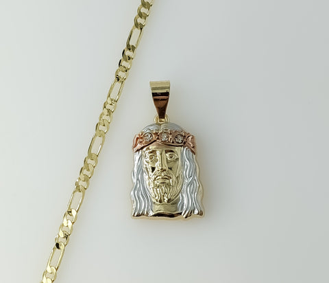 Plated Tri-Color Jesus 3mm Figaro Chain Necklace