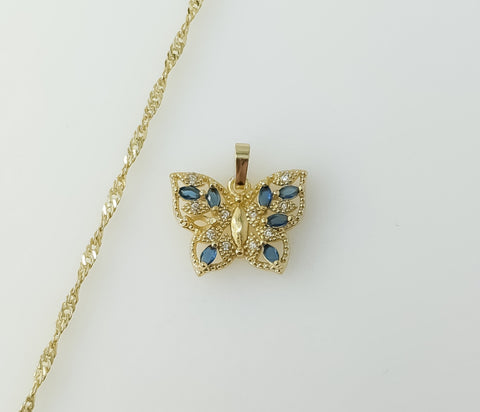 Delicate gold plated 14K twist chain butterfly necklace with intricate design.

Gold plated 14K twist chain butterfly pe