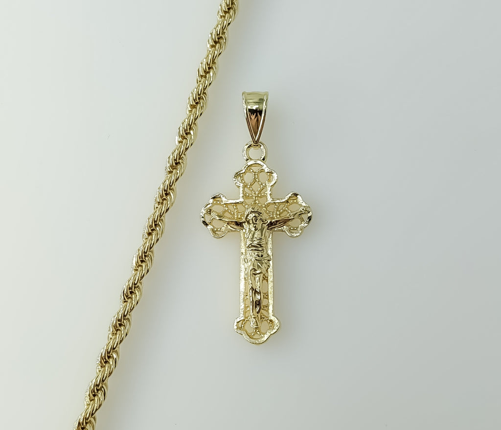Gold Plated rope and braided chain 4mm cross pendant necklace.
