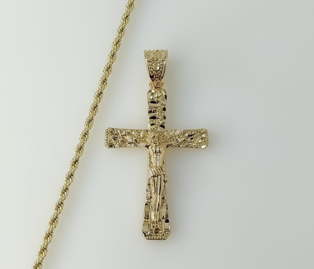 Plated Cross 3mm Rope/Braided Chain Necklace