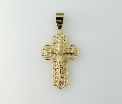 Plated Medium Cross Jesus Crucifix Pendant With Optional 14K 3mm-4mm Rope/Braided Chain Necklace