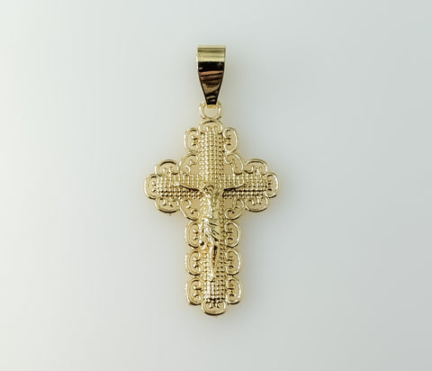 Medium Cross Jesus Crucifix Plated Pendant With Optional 14K 3mm-4mm Rope Chain