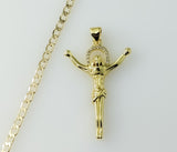 Protection Plated Small Cross Jesus Crucifix 14K 3mm Cuban Chain Necklace