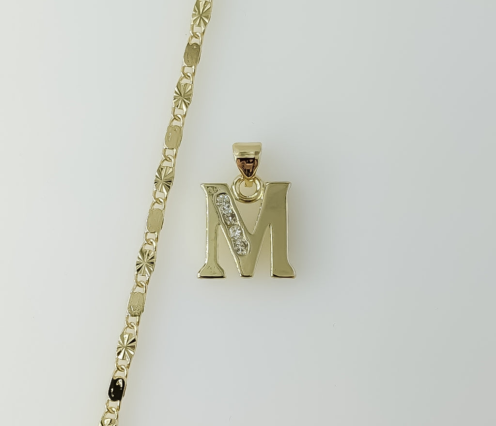 Plated Dainty Letter "M" 2mm Star Solid Chain Necklace