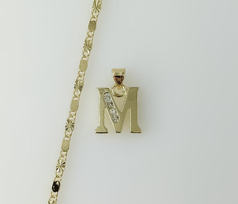 Plated Dainty Letter "M" 2mm Star Solid Chain Necklace
