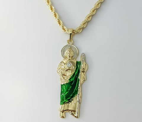 Gold plated multicolor Saint Jude rope and braided chain X-large necklace.

Gold plated multicolor Saint Jude rope and b