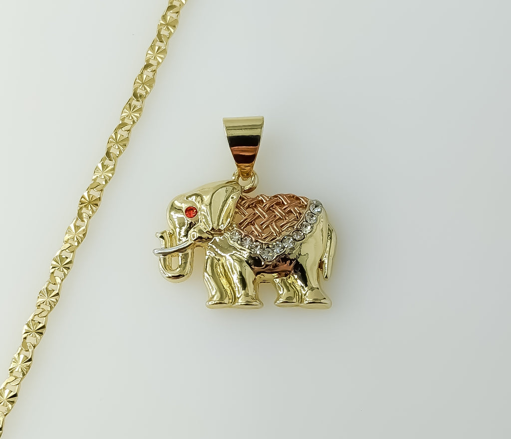 Plated Tri-Color Elephant 3mm Star Chain Necklace