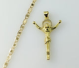 Small Cross Jesus Crucifix Pendant Optional 14K 3mm Flat Mariner Anchor Chain Necklace