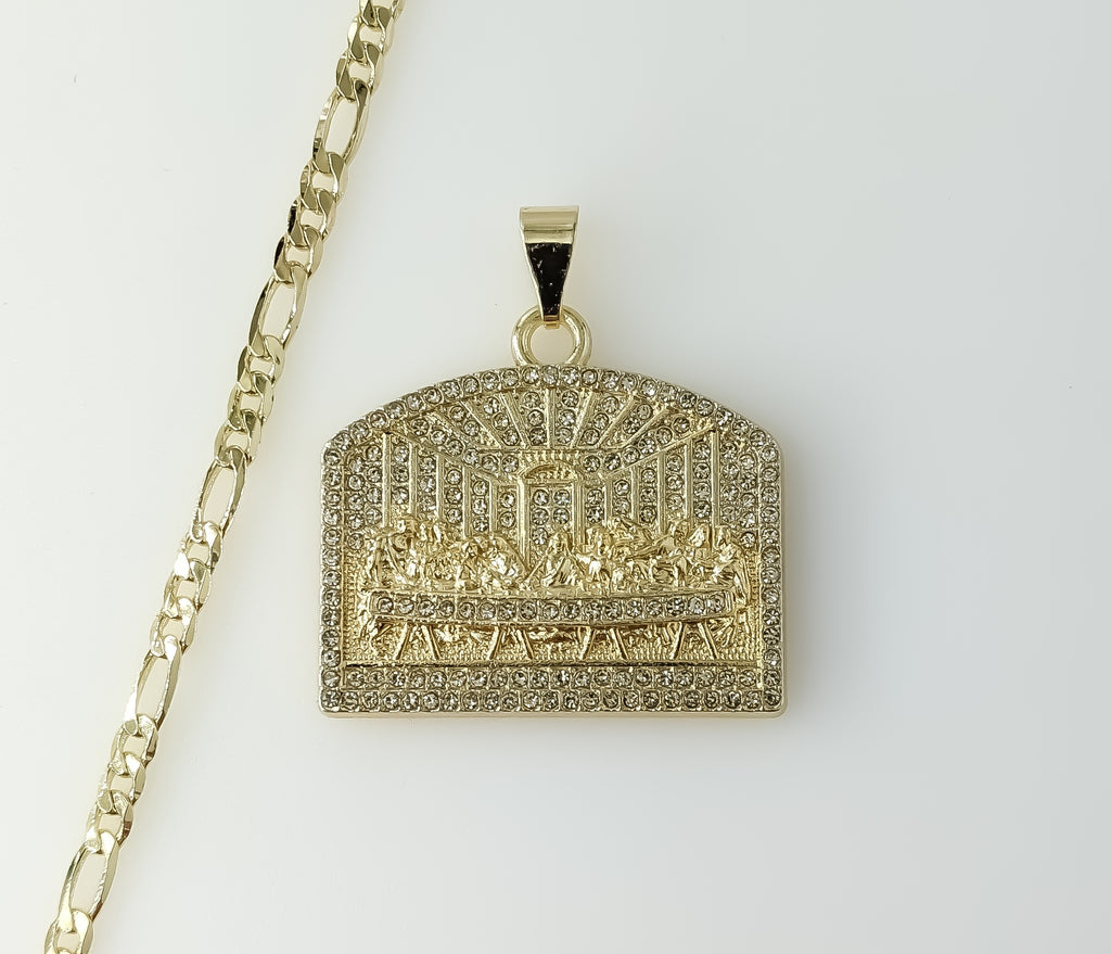 Plated Blinged The Last Supper 4mm Figaro Chain Necklace